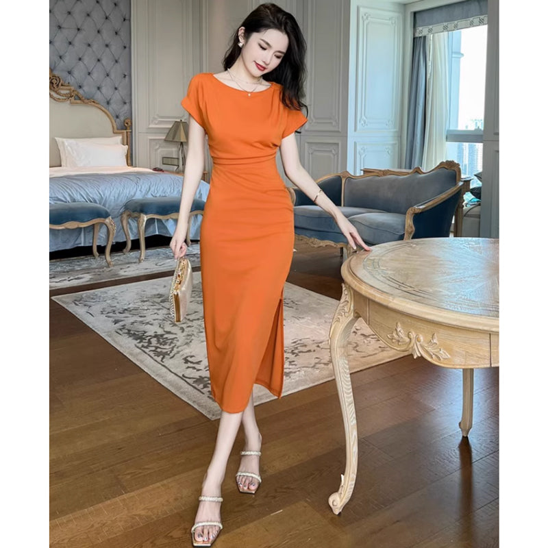 ラウンドネックサイドスリットワンピース(2colors)