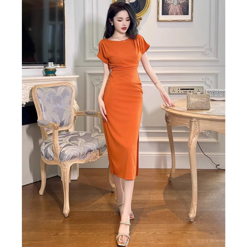 ラウンドネックサイドスリットワンピース(2colors)