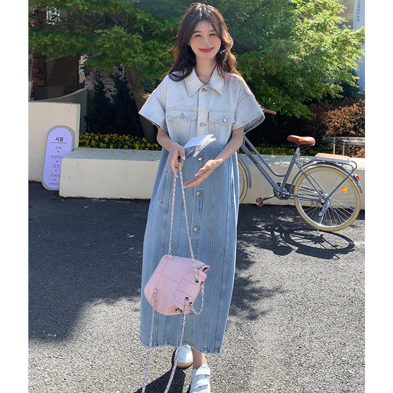 ツートンデニムシャツワンピース