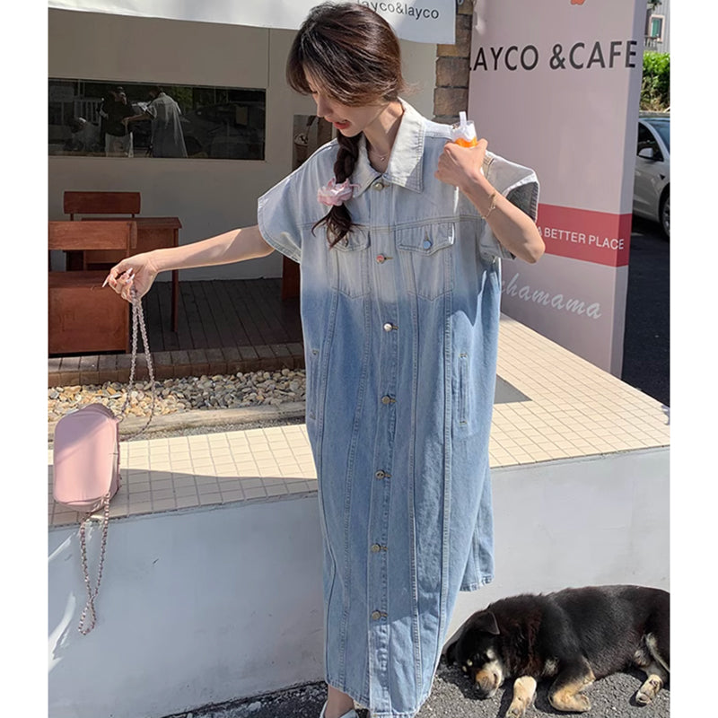 ツートンデニムシャツワンピース