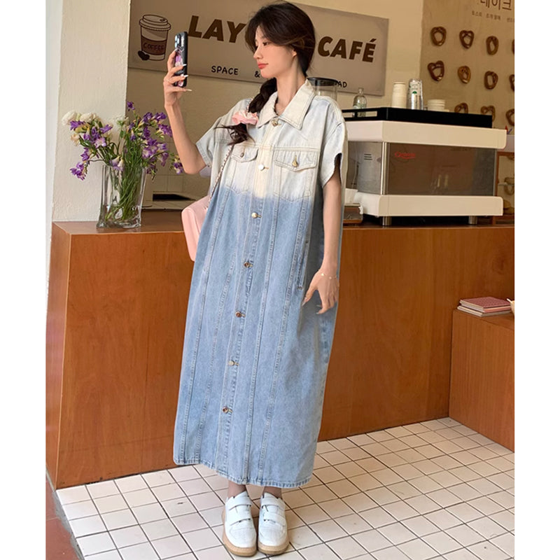 ツートンデニムシャツワンピース