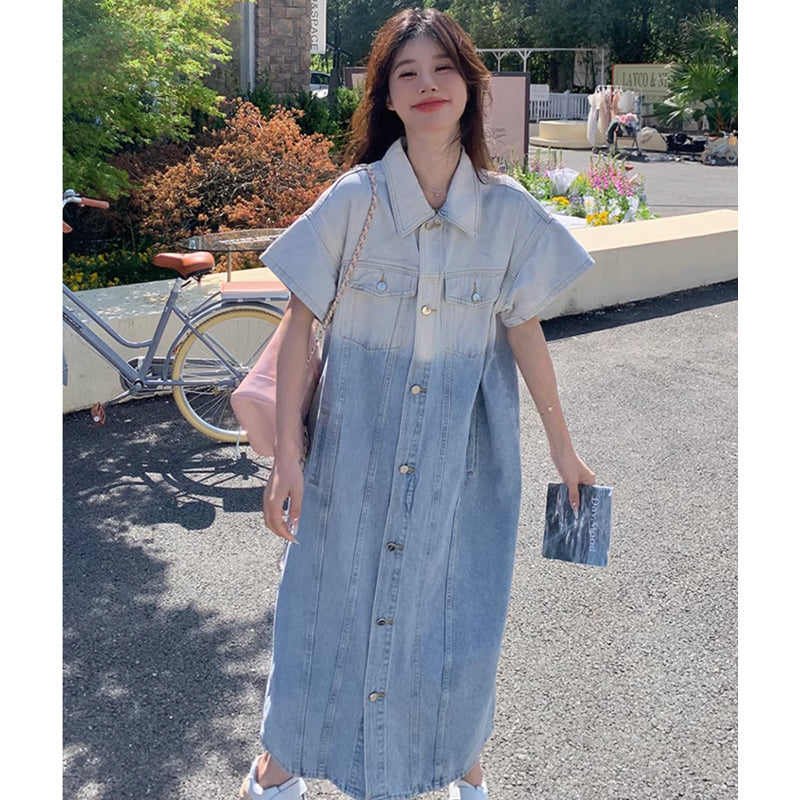 ツートンデニムシャツワンピース