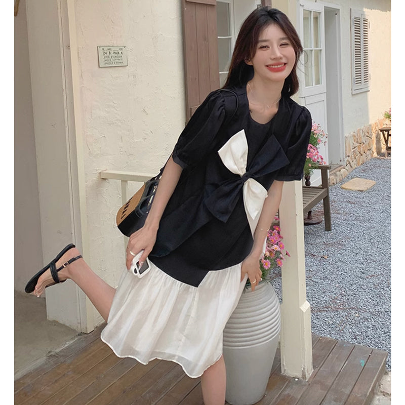 モノトーンリボンワンピース