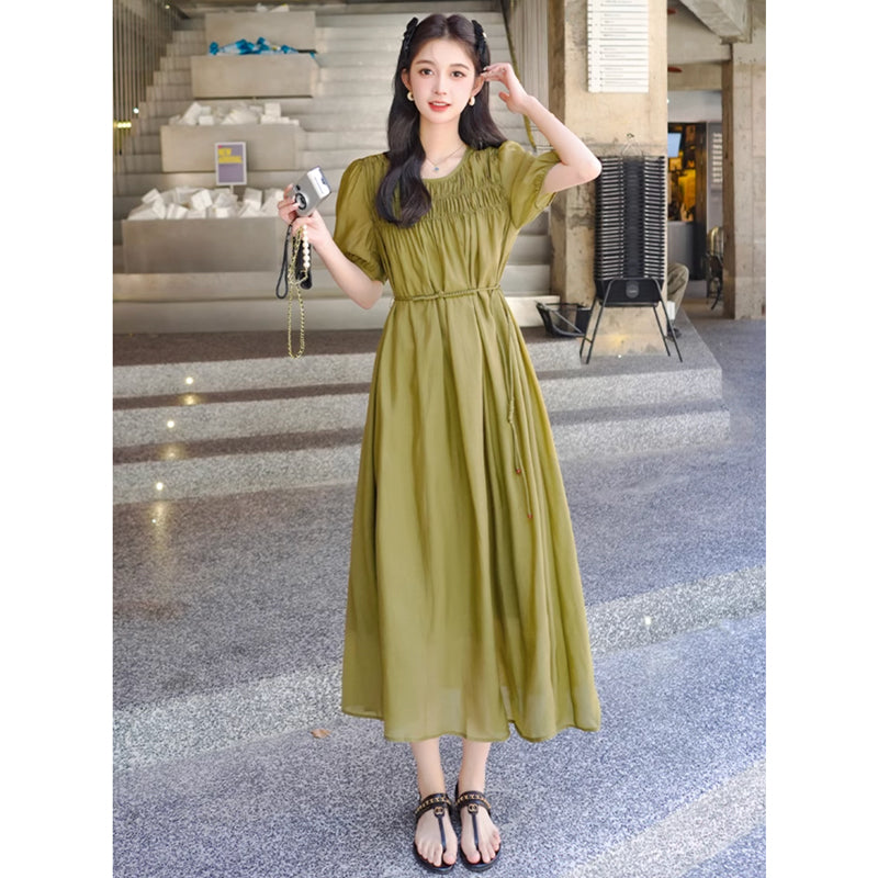 ウエストリボンギャザーワンピース(2colors)