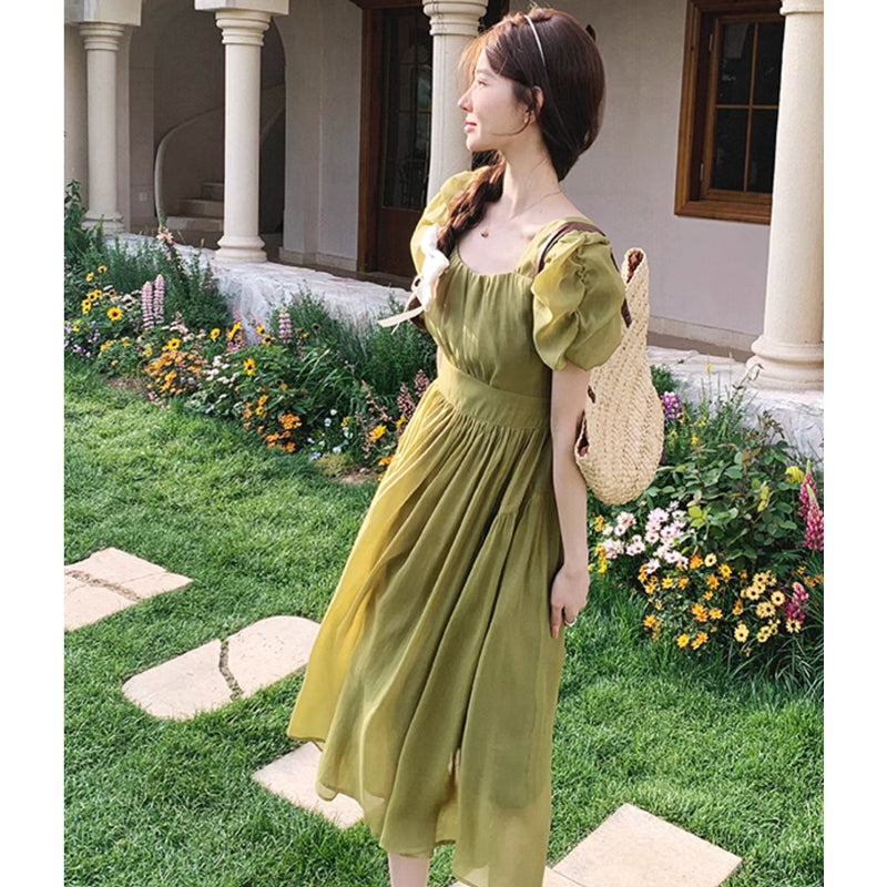 スクエアネックギャザーワンピース(6colors)