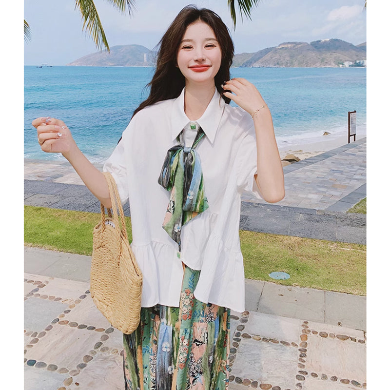 裾フレアブラウス×ボタニカルロングスカート