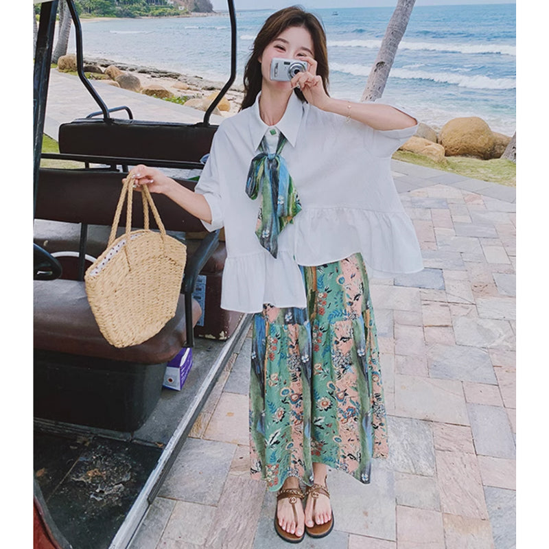 裾フレアブラウス×ボタニカルロングスカート