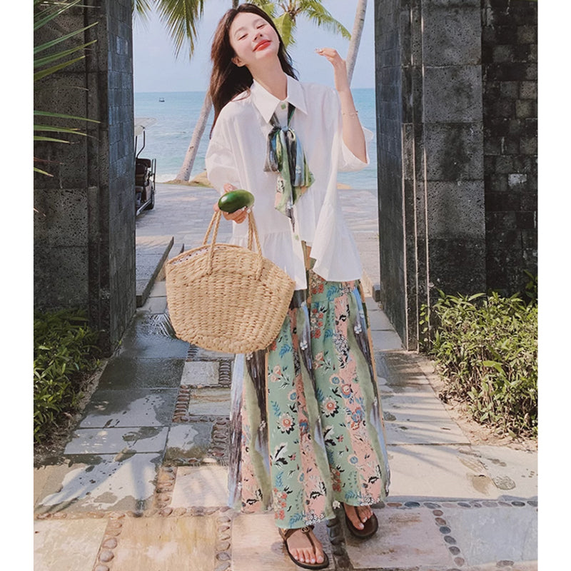 裾フレアブラウス×ボタニカルロングスカート