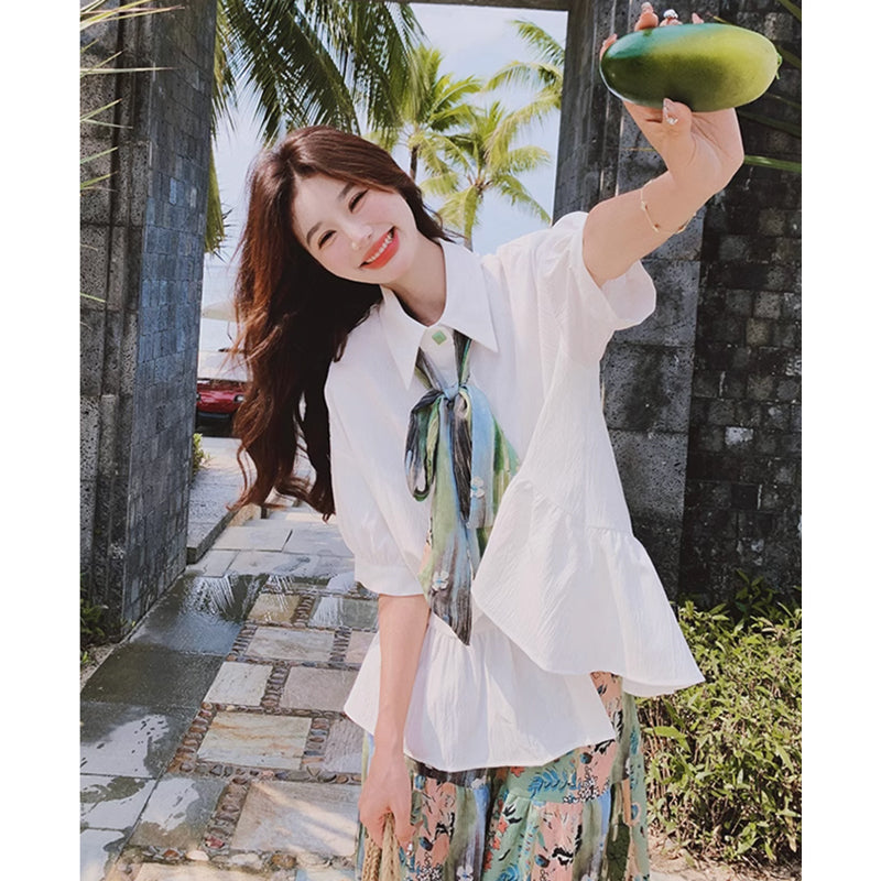 裾フレアブラウス×ボタニカルロングスカート