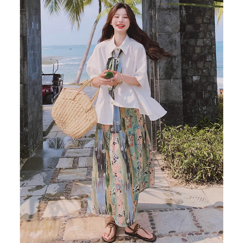 裾フレアブラウス×ボタニカルロングスカート