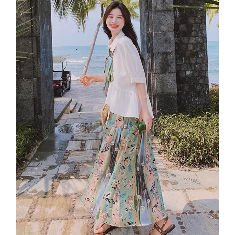 裾フレアブラウス×ボタニカルロングスカート