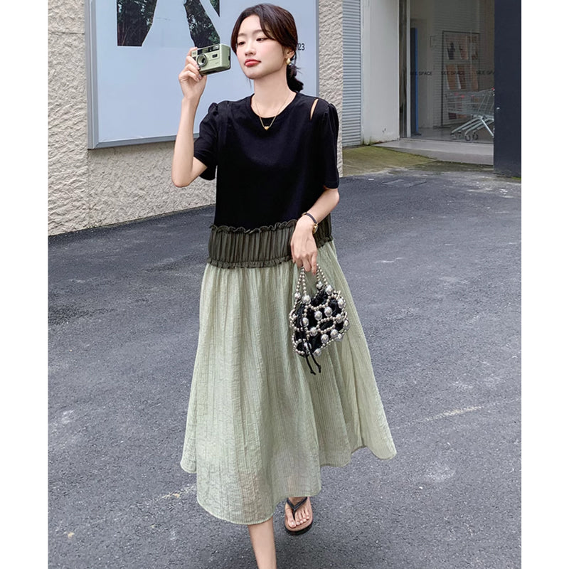 ウエストギャザーワッシャーワンピース