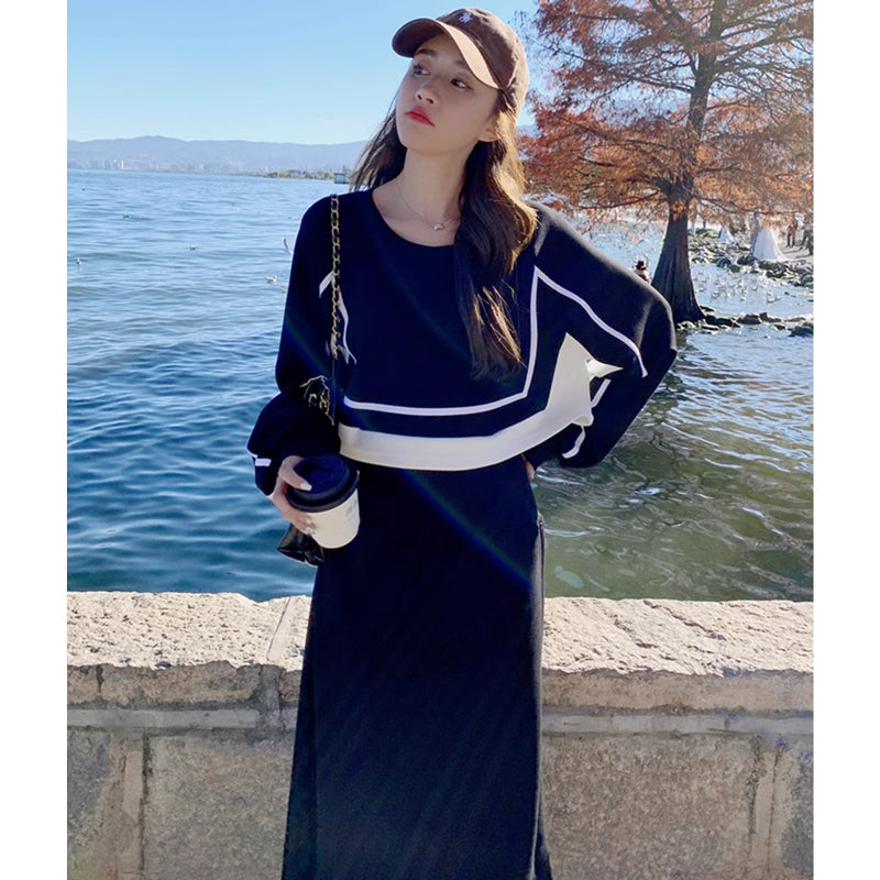 セットアップ風ライン入りワンピース