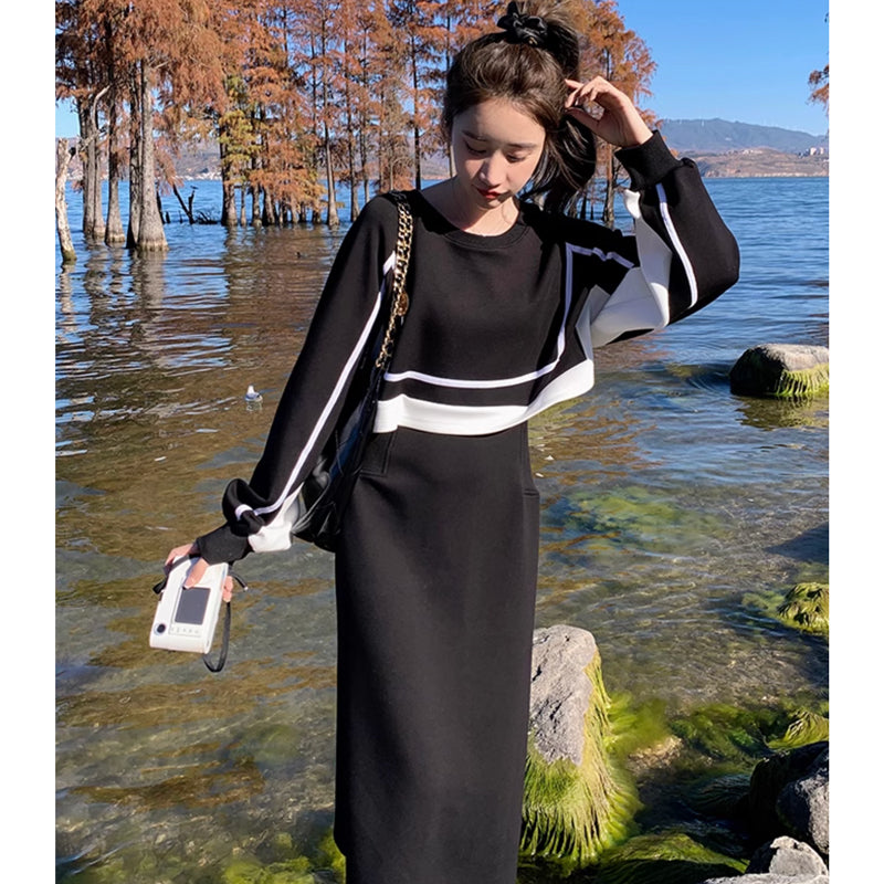 セットアップ風ライン入りワンピース