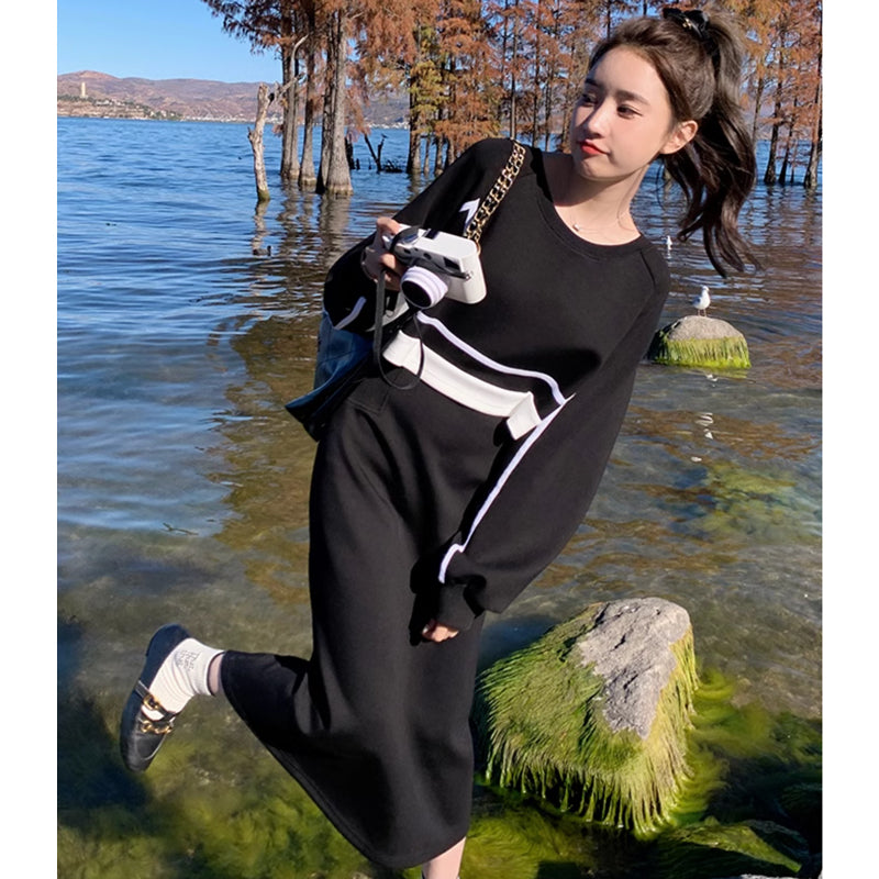 セットアップ風ライン入りワンピース