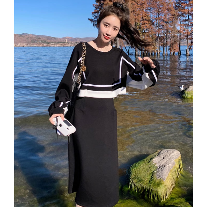 セットアップ風ライン入りワンピース