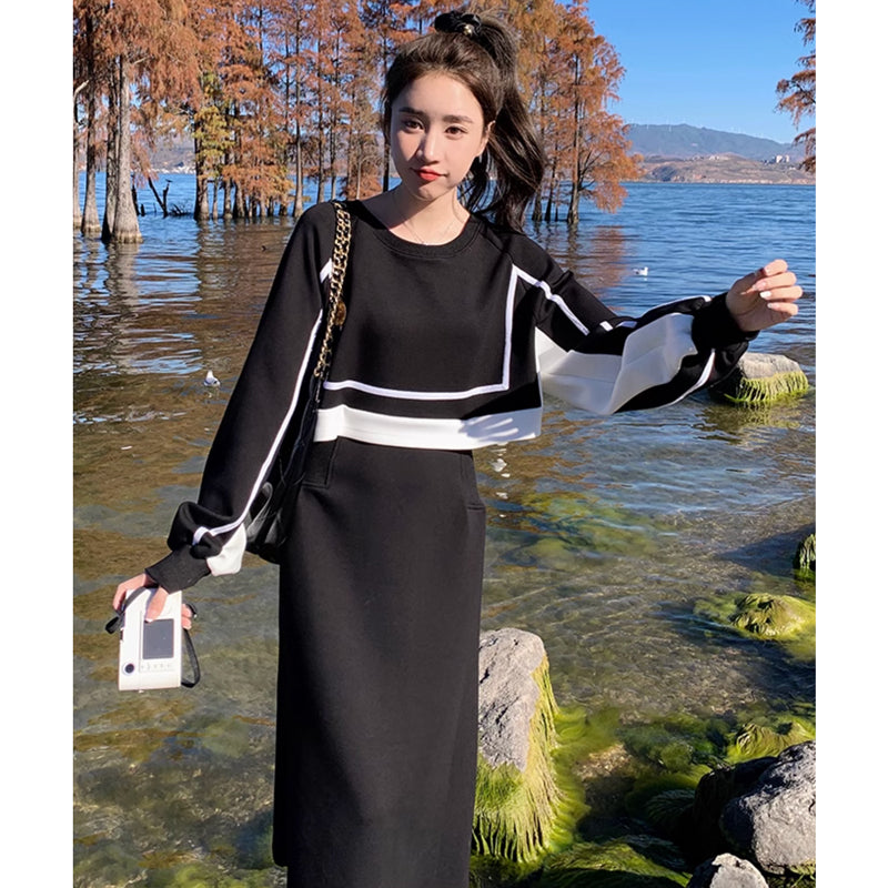 セットアップ風ライン入りワンピース