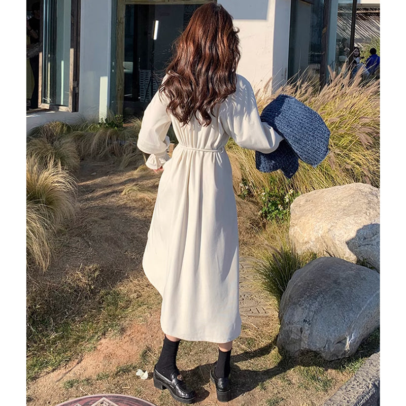 ツイードベスト×リボンタイシャツワンピース