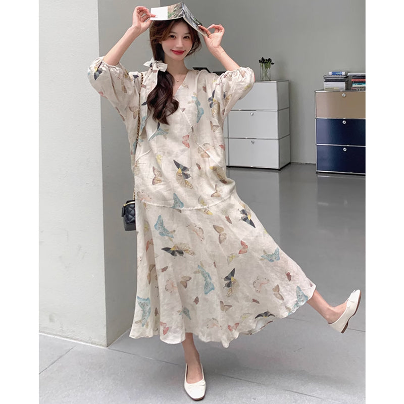 Vネックバタフライワンピース