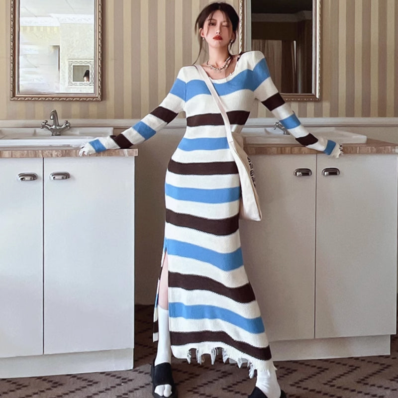 カットオフニットボーダーワンピース