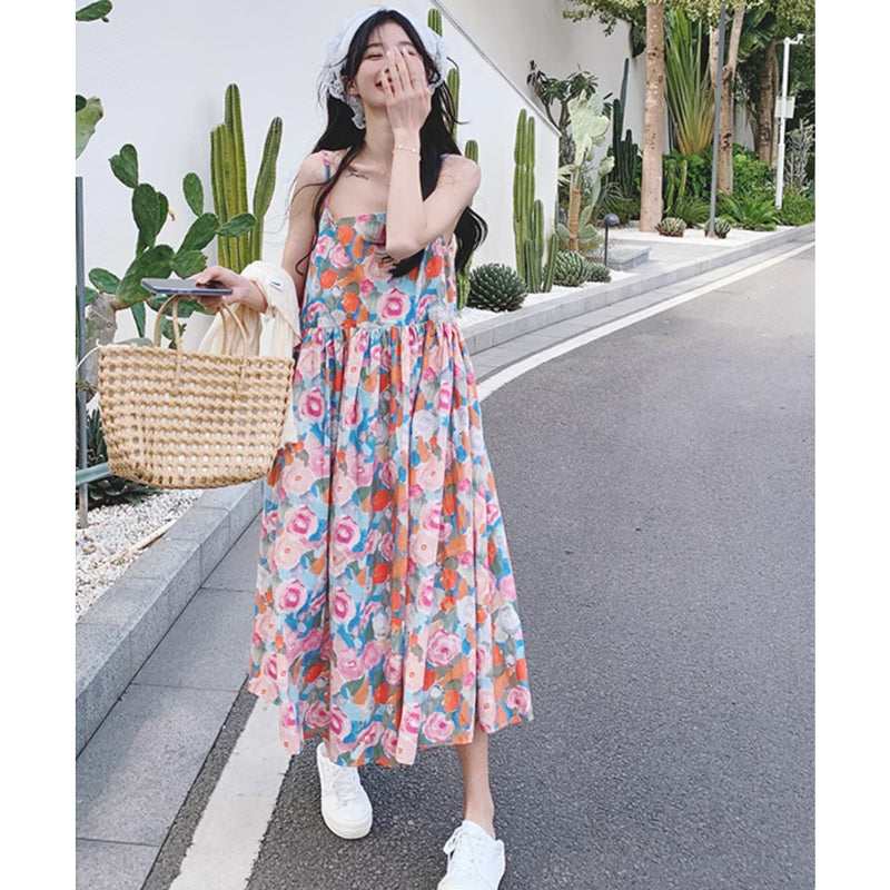 ショート丈カーディガン×ハイウエストフラワーワンピース