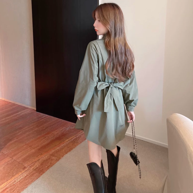 ミリタリーロングシャツ×ショートパンツ