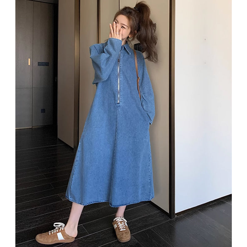 ハーフジップデニムワンピース