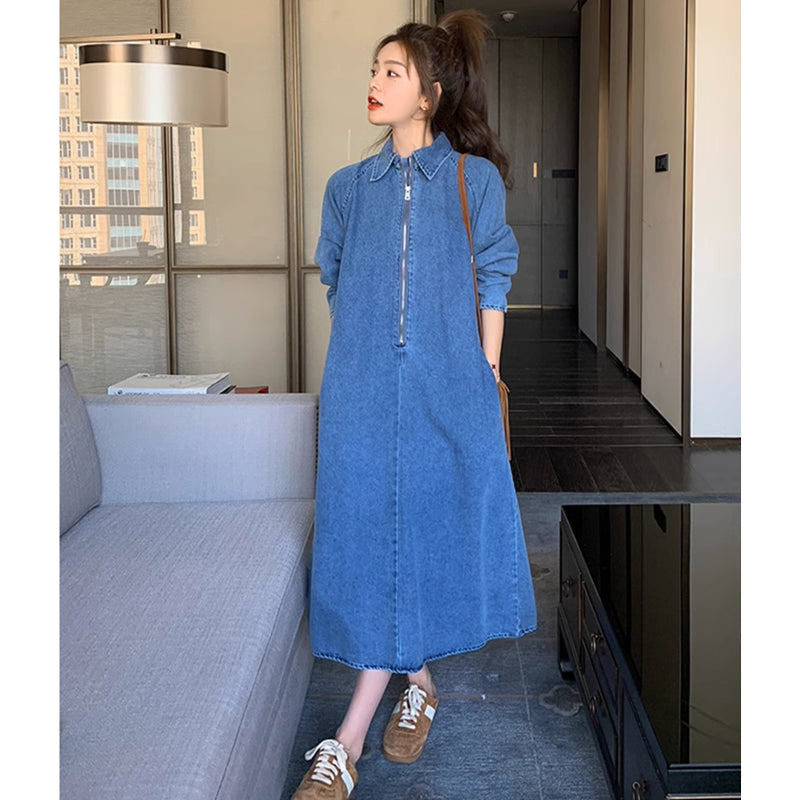 ハーフジップデニムワンピース