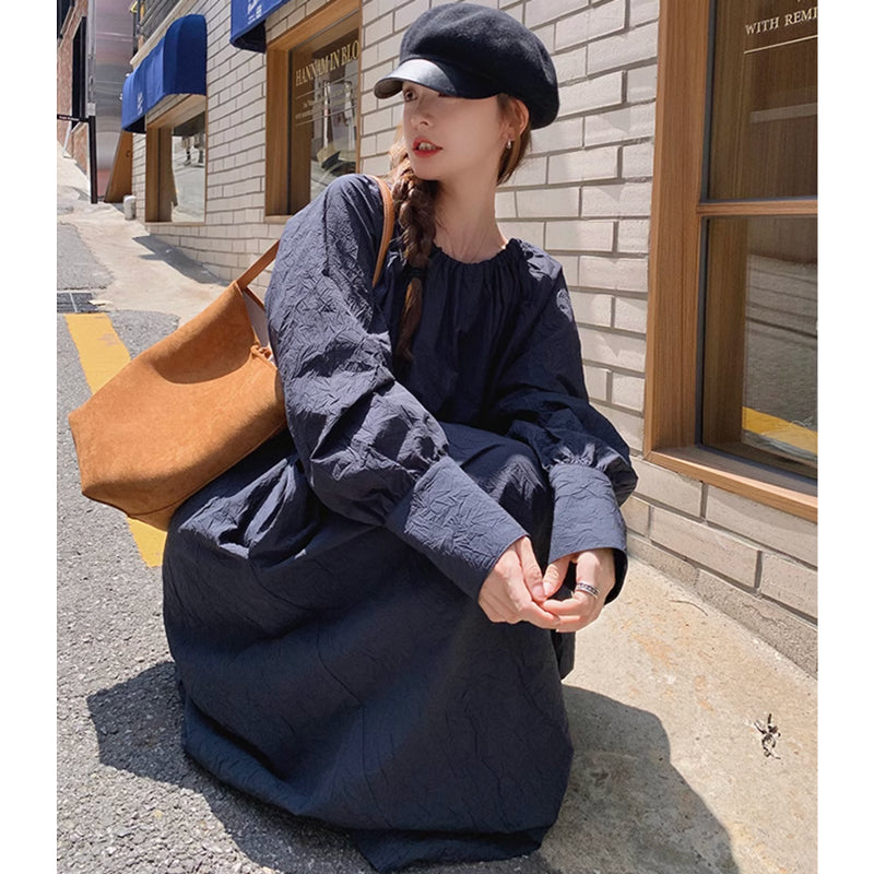 ワイドシルエットネイビーワンピース