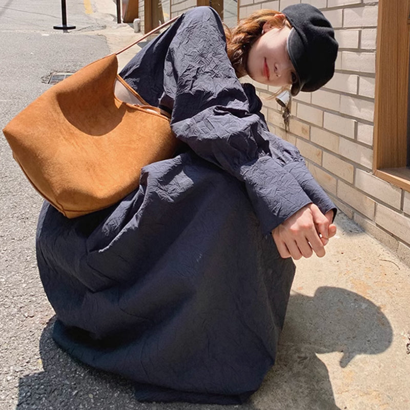 ワイドシルエットネイビーワンピース