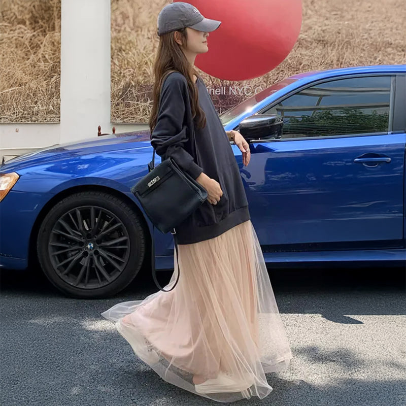 チュールスカートスウェットワンピース