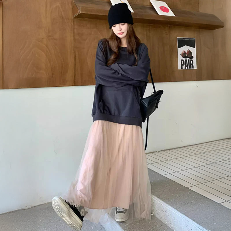 チュールスカートスウェットワンピース