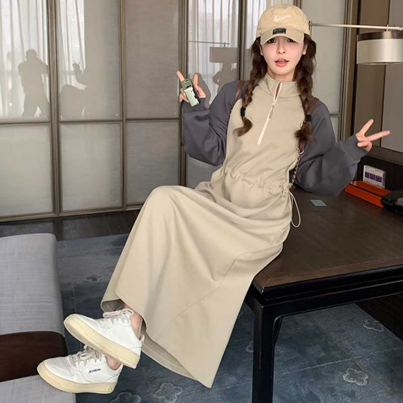 ハーフジップラグランワンピース