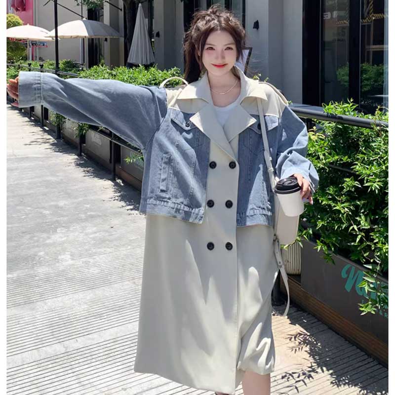 デニム切り替えツートントレンチコート(2colors)