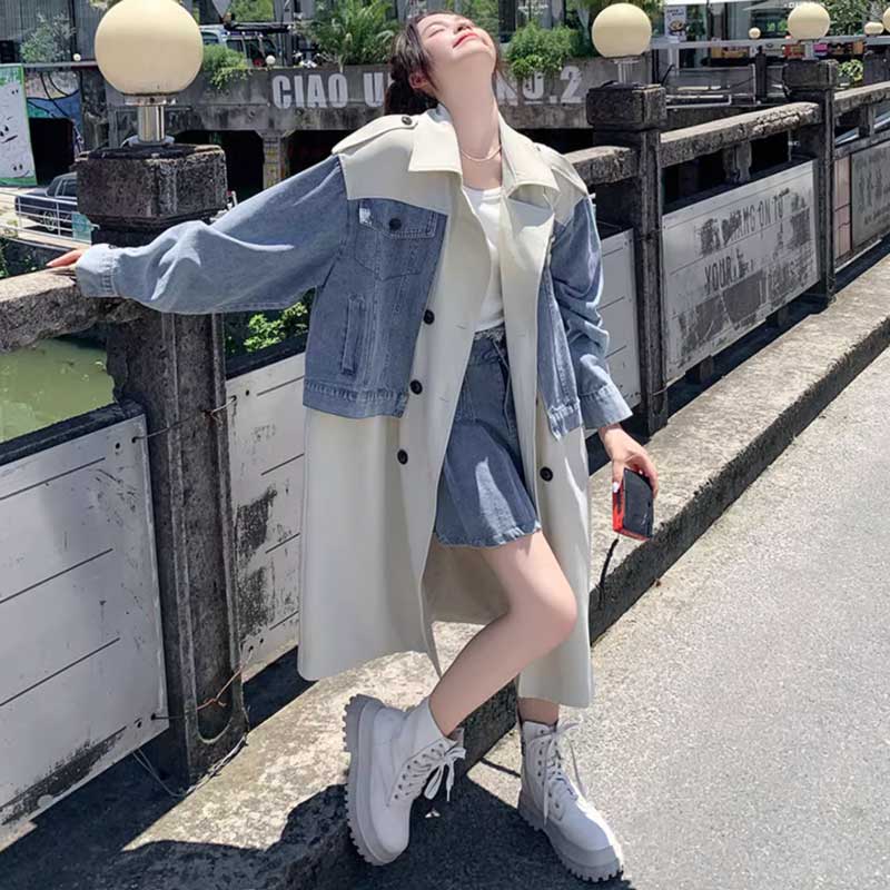 デニム切り替えツートントレンチコート(2colors)