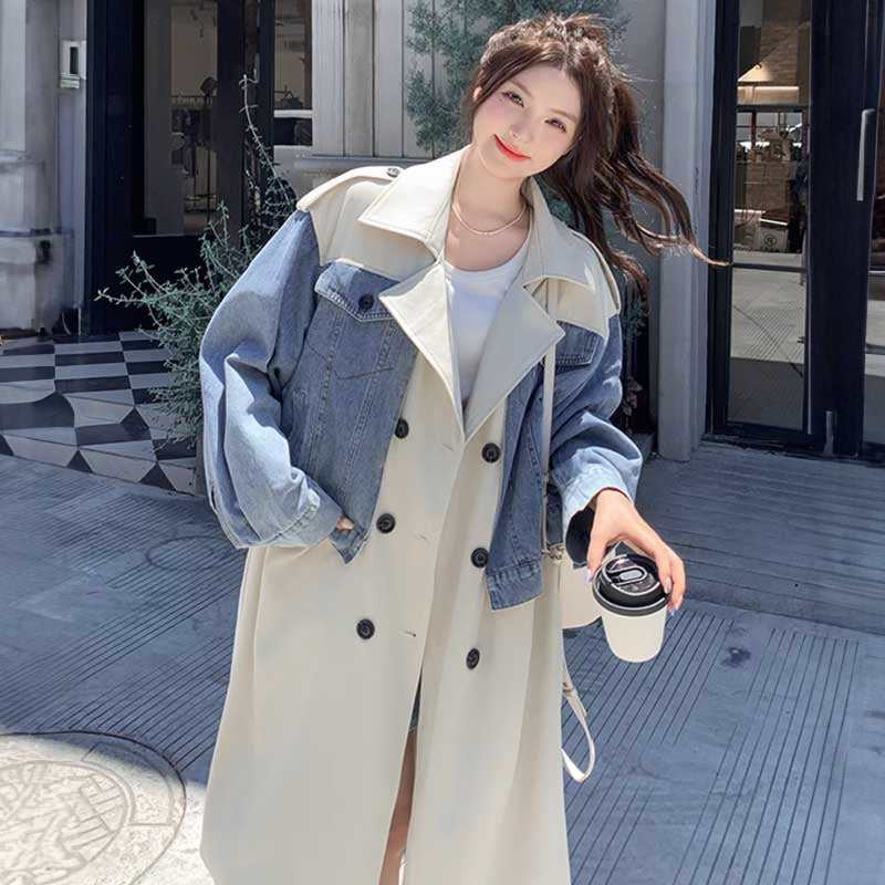 デニム切り替えツートントレンチコート(2colors)