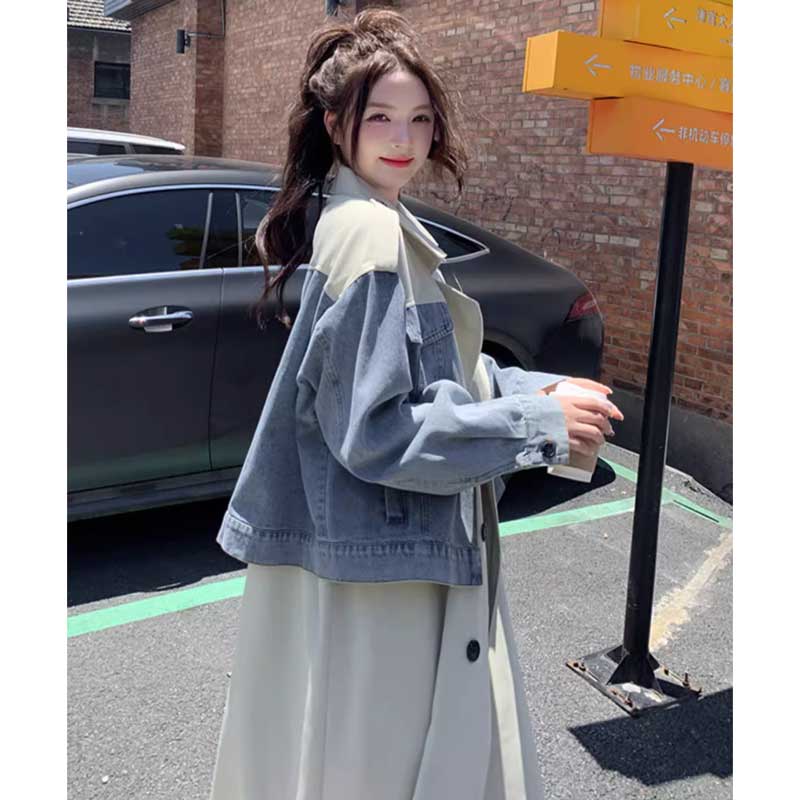 デニム切り替えツートントレンチコート(2colors)