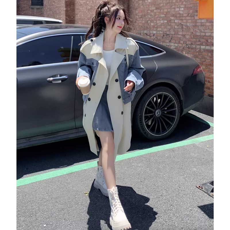 デニム切り替えツートントレンチコート(2colors)