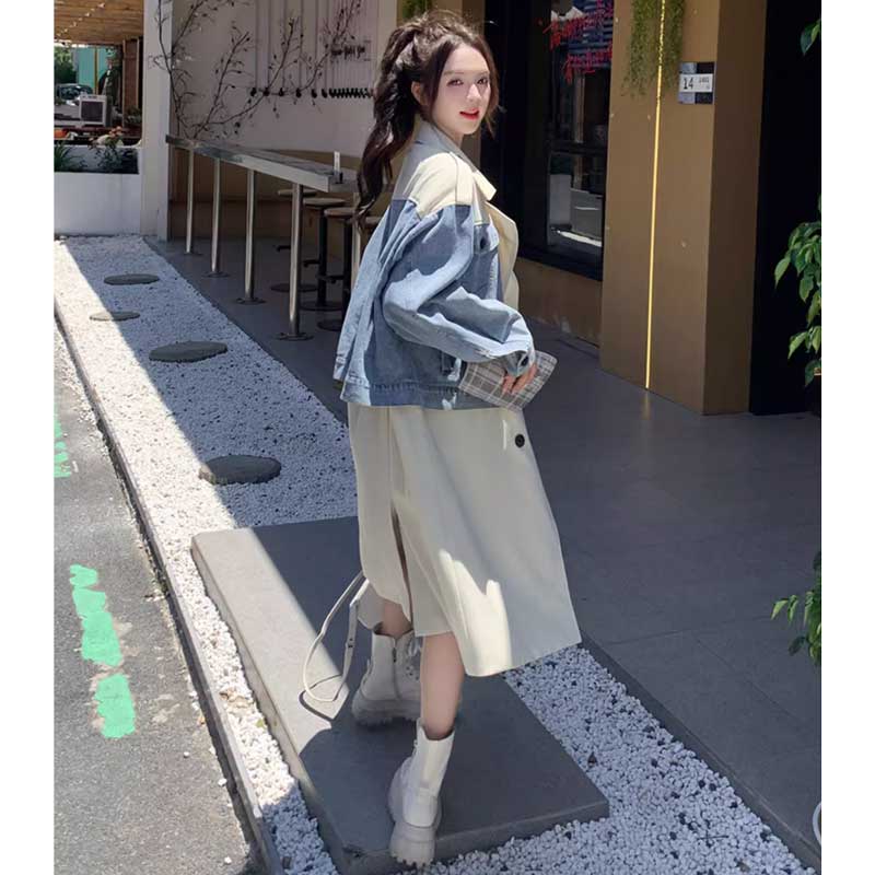 デニム切り替えツートントレンチコート(2colors)