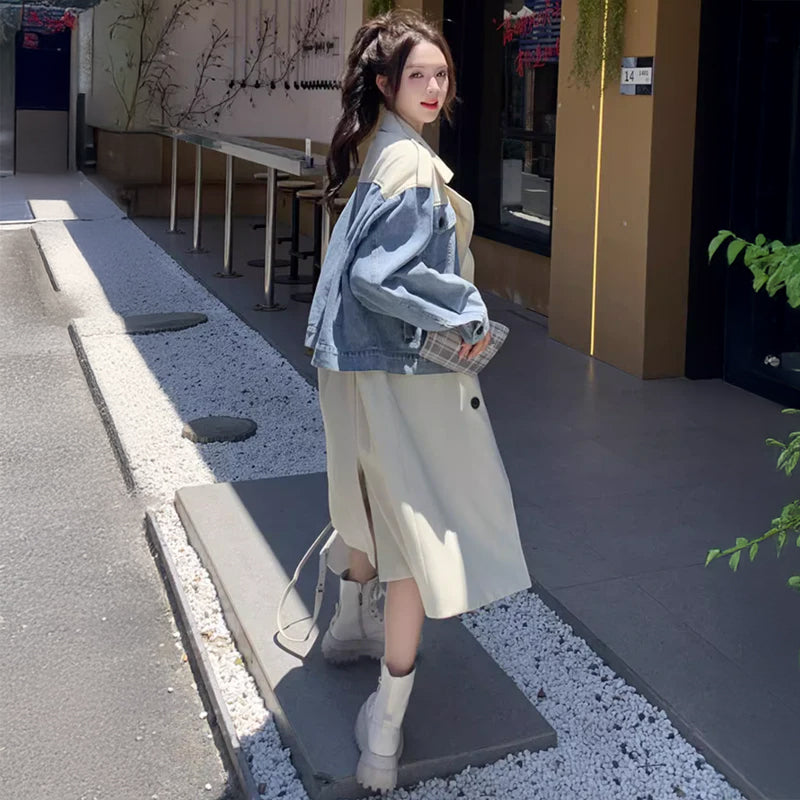 デニム切り替えツートントレンチコート(2colors)