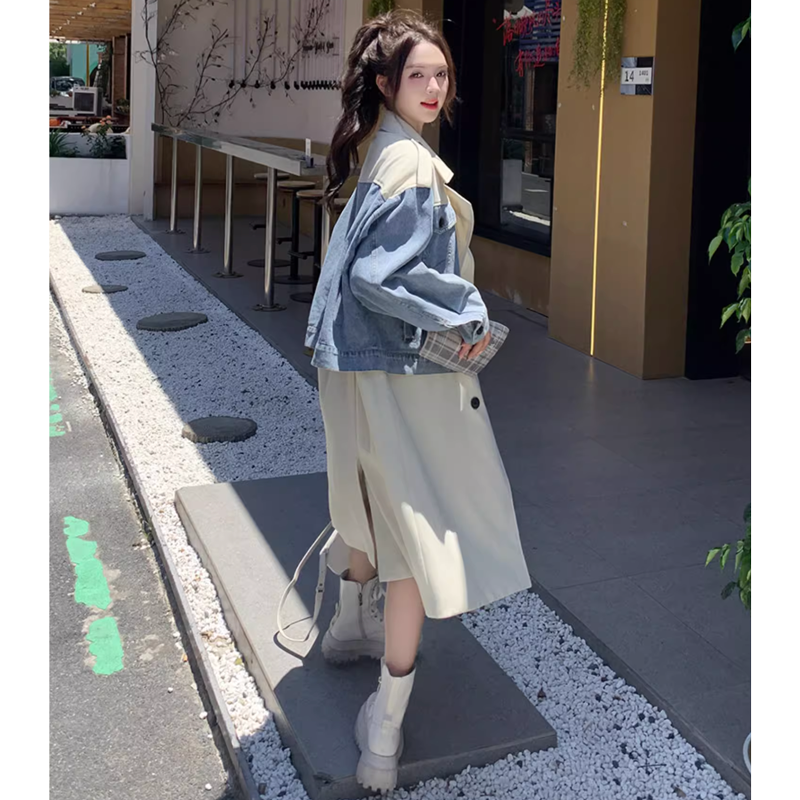 デニム切り替えツートントレンチコート(2colors)