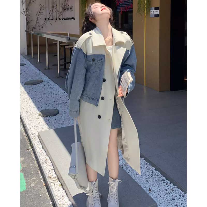 デニム切り替えツートントレンチコート(2colors)