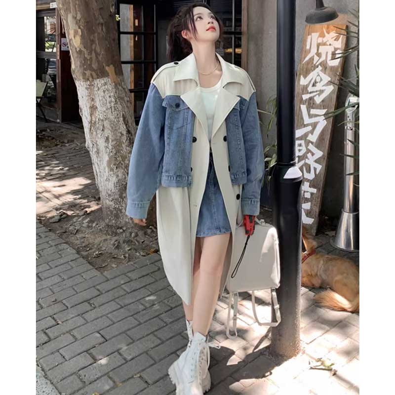 デニム切り替えツートントレンチコート(2colors)