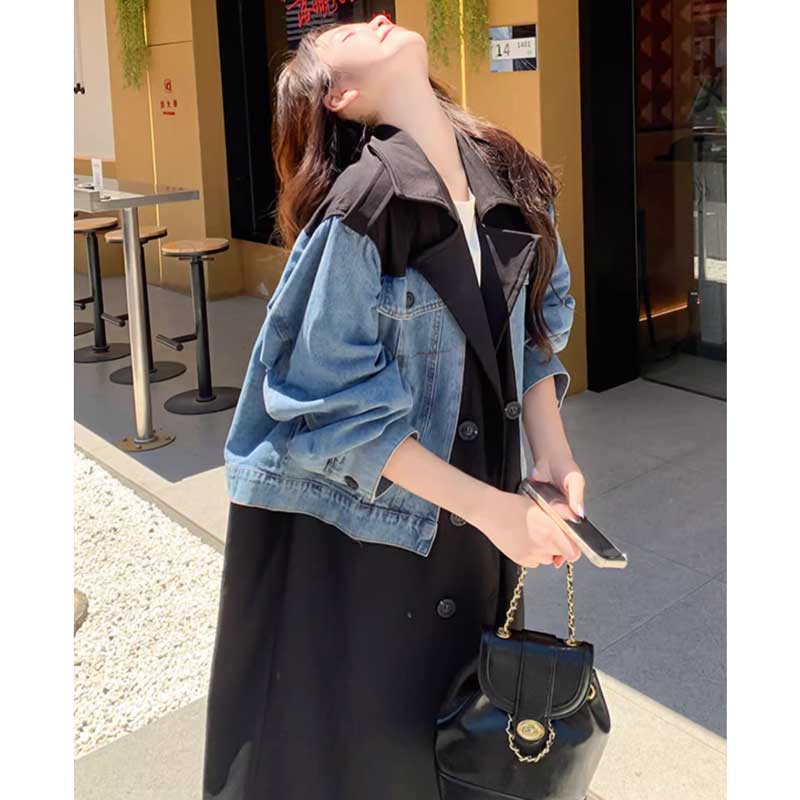 デニム切り替えツートントレンチコート(2colors)