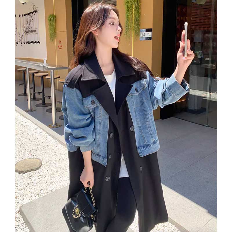 デニム切り替えツートントレンチコート(2colors)