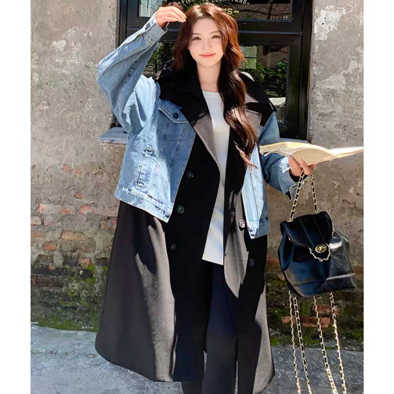 デニム切り替えツートントレンチコート(2colors)