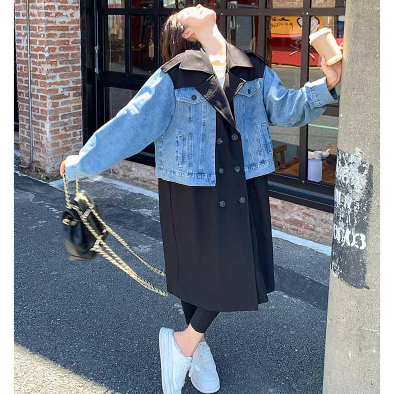 デニム切り替えツートントレンチコート(2colors)