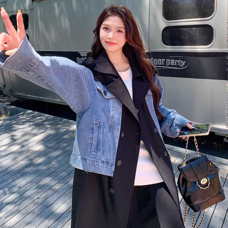 デニム切り替えツートントレンチコート(2colors)