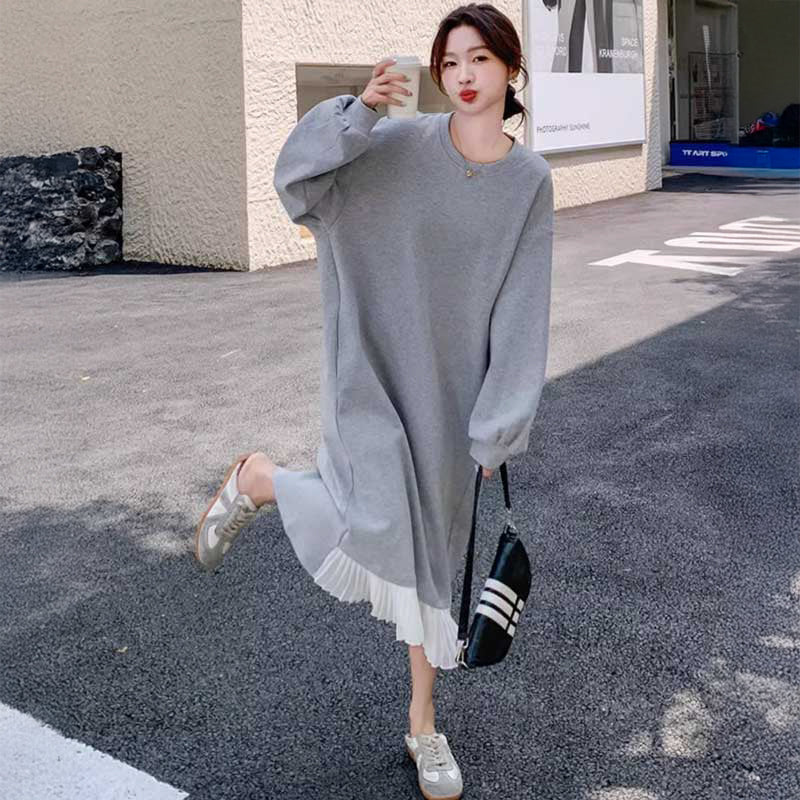 裾プリーツスウェットワンピース