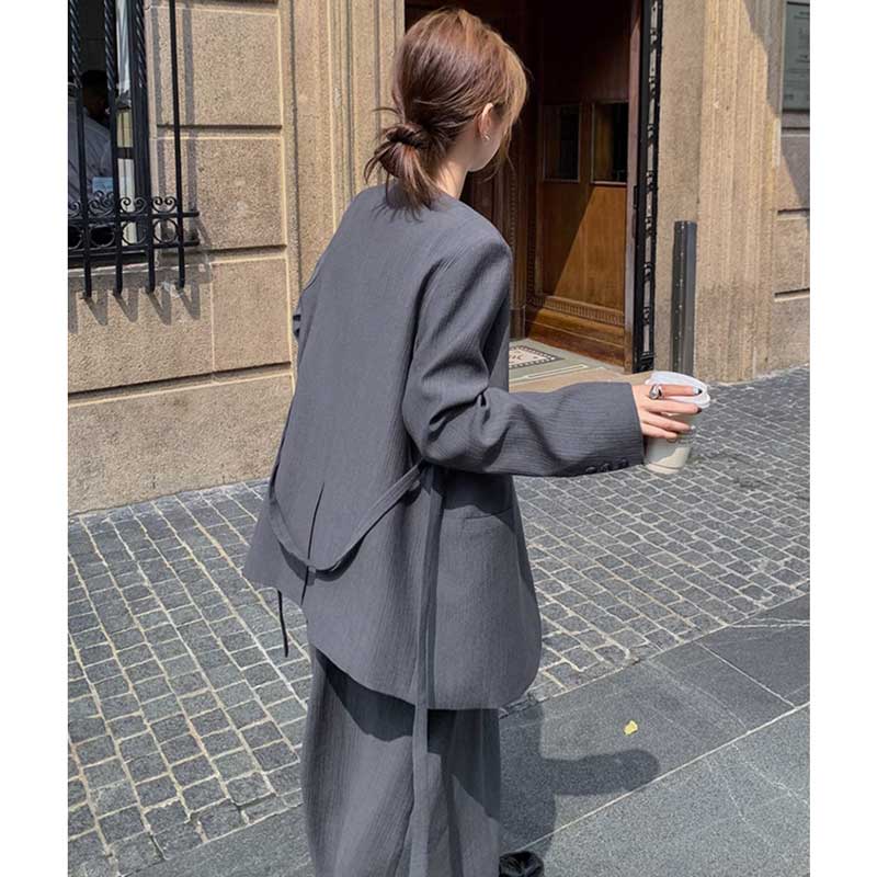 【即納】ノーカラージャケット×マキシ丈ワンピース